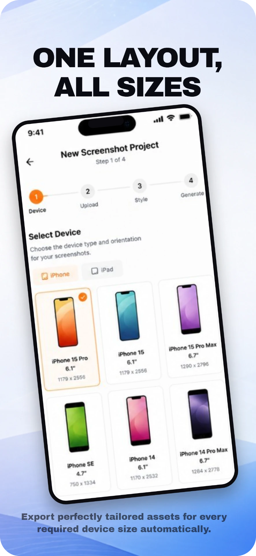 AppGenPro storyboard screen 4: One Layout, All Sizes